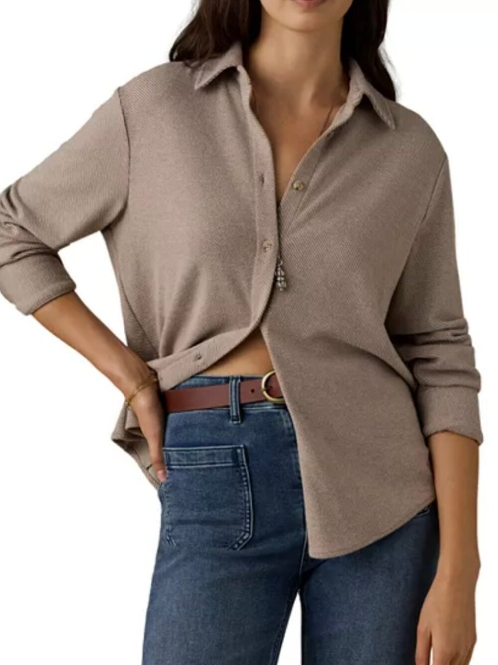 Faherty Legend Monta Sweater Henley Button Front Shirt in Timber Twill